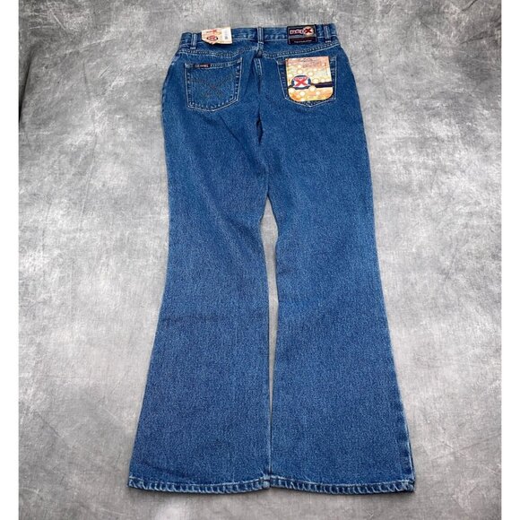 Red X Jeans Juniors 11 29Wx 31L Blue Black Tiger Stripe Glitter Bootcut Rock NWT - Picture 12 of 14